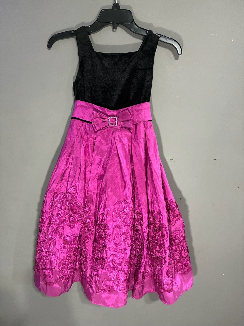 Girls Black & Fuchsia Party Dress with Bow Waist